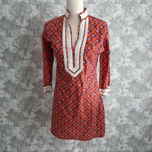 LAUREN GOLD Resort Orange Patterned Tunic Dress Size 4 NEW NWOT - Picture 2 of 10